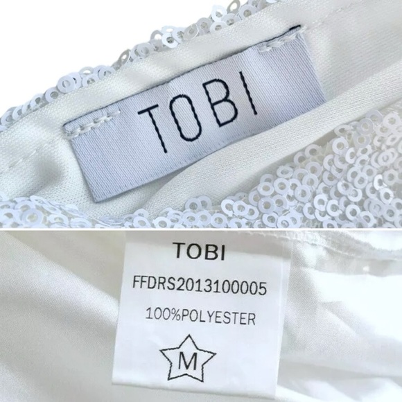 Tobi Sequined Tulle Open Back Sleeveless Cocktail Mini Dress White Size M - Picture 7 of 8